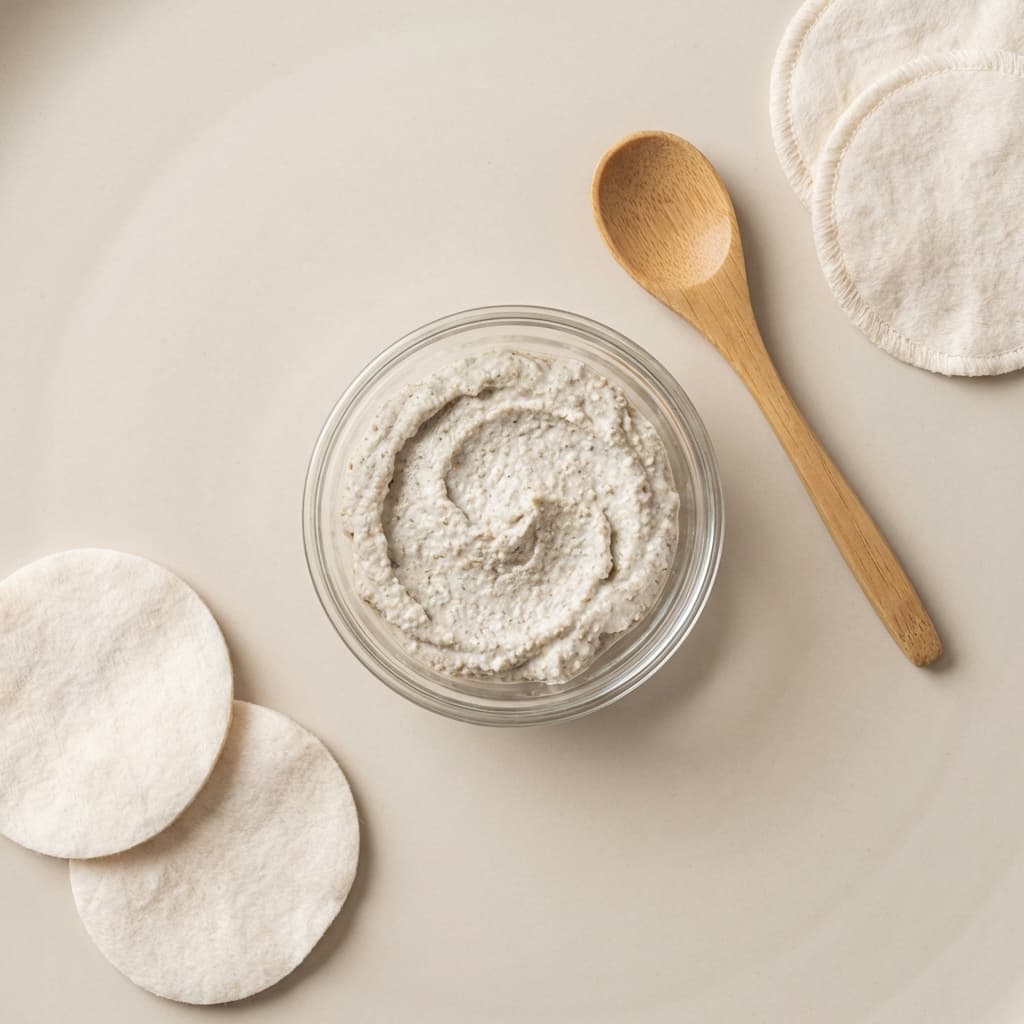 Exfoliating mask texture in a glass bowl
